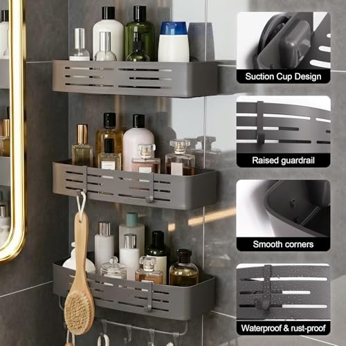 3-Tier No-Drill Storage Caddy with Hooks&Towel Bar,Organizing Solution for Bathroom,Shower&Kitchen,Holds Shampoos,Soaps,Sponges&Cleaners,Rectangle - view 3