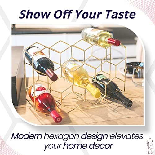 Countertop Wine Rack - 14 Bottle Freestanding Modern Gold Metal Small Wine Rack - 3 Tier Tabletop Wine Holder Stand for Cabinet, Pantry, Wine Bottle Storage - No Assembly Required - view 2