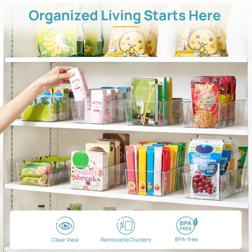 4 Pack Food Storage Organizer Bins, Clear Plastic, 4 Compartments - view 4