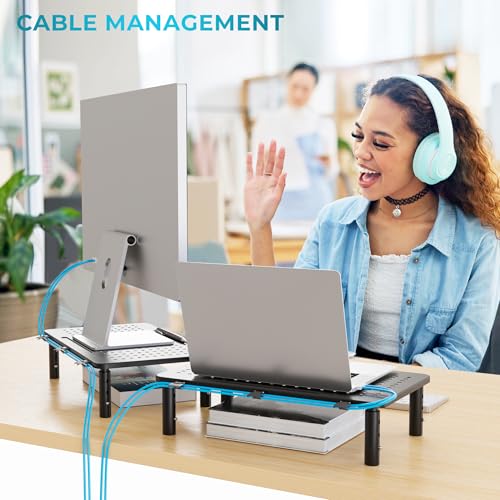 2 Pack Adjustable Monitor Stand Riser with Drawer, Supports 44lbs - view 4