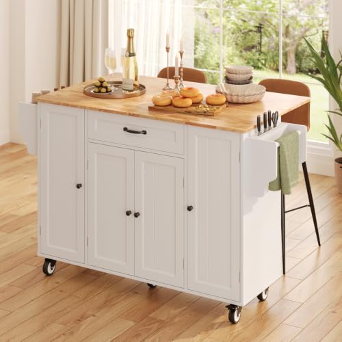 47.6" Kitchen Island with Storage, Drop Leaf, Knife Holder, White - view 5