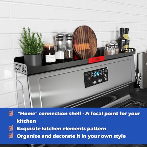 30" Magnetic Stove Top Shelf – Black Spice Rack with Red HOME Design – Seasoning Organizer for Back of Stove – Over Stove and Kitchen Storage Shelf - view 3