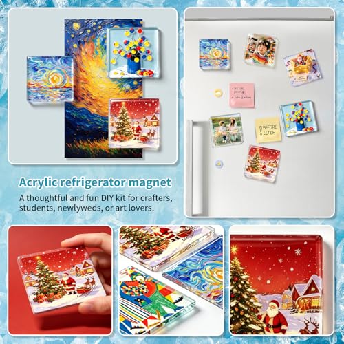 30 PCS DIY Acrylic Fridge Magnets Set, 2"x2"x0.16" Clear Refrigerator Magnet Kit with Self-Adhesive Backing, 3D Decorative Craft Kit for Photos, Artworks, Home Decor & Office Organization - view 2