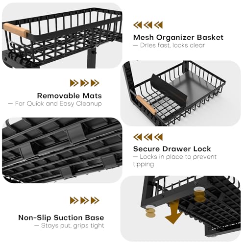 Under Sink Organizer, Heavy-Duty & Rust-Resistant Carbon Steel Metal, 2 Tier Pull Out Under Bathroom Sink Storage, Adjustable Height (13.8" -16.9"), Organizer for Kitchen Cabinet(2PCS,Black) - view 7