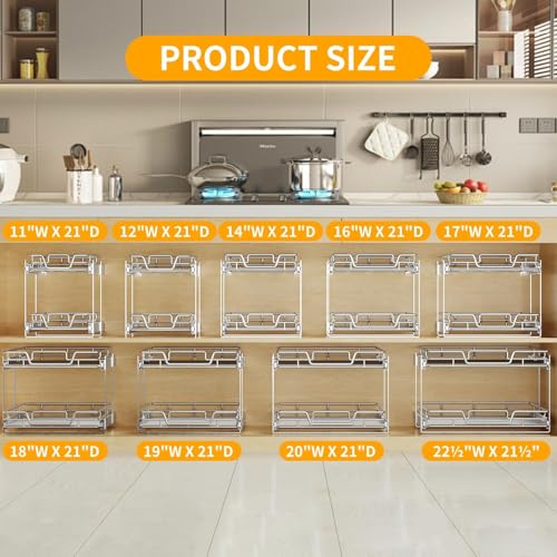 2-Tier Kitchen Cabinet Pull Out Shelf and Drawer Organizer Slide Out Pantry Storaqe Basket in Multiple Sizes (14" W x 21" D) - view 5