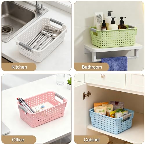 4-Pack Hollow Plastic Storage Baskets with Handles(Green, Small) - view 5