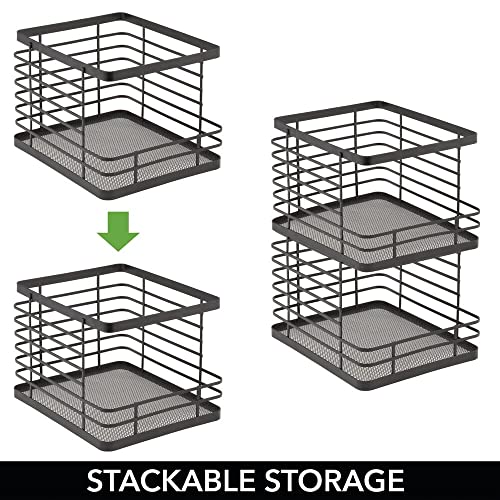 Stacking Wire Baskets Food Organizer Storage Metal Basket with Open Front for Kitchen Cabinet, Pantry, Cupboard, and Shelves - Organize Fruits, Snacks, and Vegetables - 2 Pack - Matte Black - view 4