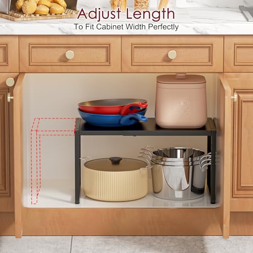 Expandable Kitchen Storage Shelves,110LBS Heavy Duty Metal Garage Shelving Units For Pot Pans Appliance,Adjustable Small Storage Shelf Rack Organizer For Kitchen Countertop Under Cabinet Garage Pantry - view 5