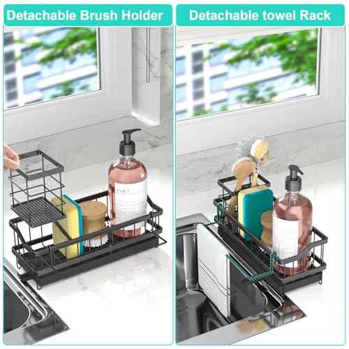 Sponge Holder for Kitchen Sink - Countertop Rustproof Stainless Steel, Sink Caddy, Kitchen Gadgets Accessories (Black) - view 4