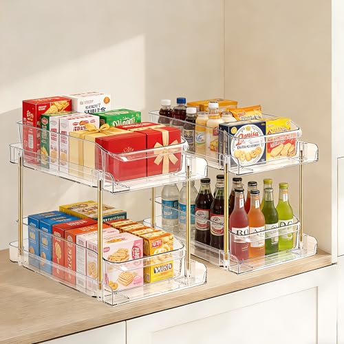 LAREKUN4pack 2-Tier Organizer & Storage Unit Stackable Bathroom Cabinet Organizer Pull-Out Kitchen Pantry Organizer & Storage System Suitable for Countertops, Pantries, Kitchens, Bathrooms - view 5