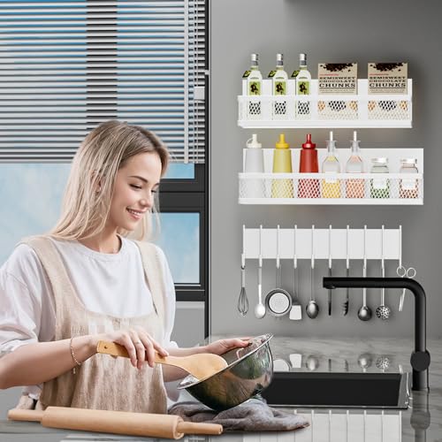 Magnetic Spice Rack for Refrigerator, 3 Pack Magnetic Shelf for Refrigerator, Movable Magnetic Basket is Used for Side Storage in Ovens, Microwaves, or Washing Machines - view 7