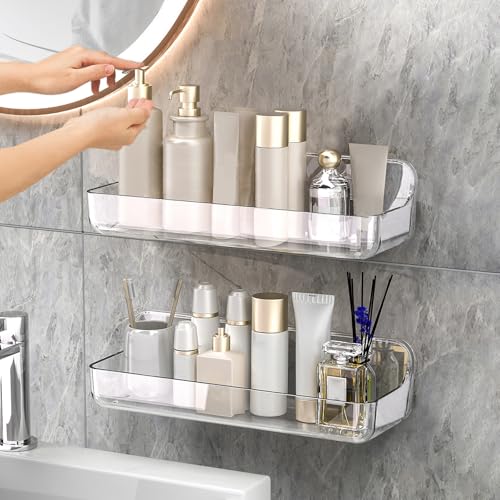 2-Pack Adhesive Shower Shelves, Acrylic Bathroom Wall Caddy, Clear