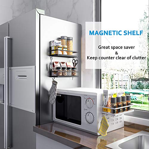 Magnetic Spice Rack with 4 Removable Hooks, Strong Magnet Spice Shelf for Spices, Cooking Oils, Salt, Pepper, Works Perfectly on the Side of Refrigerator for Small Kitchen/Apartment (White) - view 2