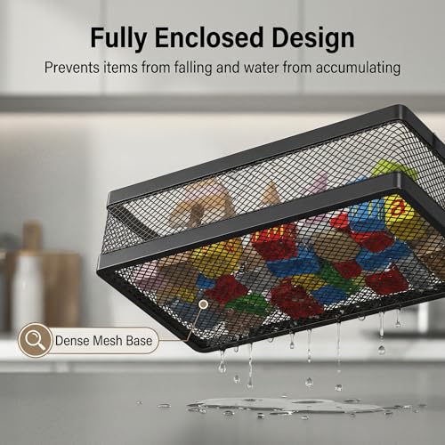 Mesh Shower Caddy Wall Mount, Heavy Duty Adhesive Bathroom Shelf Organizer, Rustproof Floating Spice Rack for Kitchen Pantry, Holds 50 LBS, Multi-Purpose Storage Black-2 Packs (Netting) - view 5