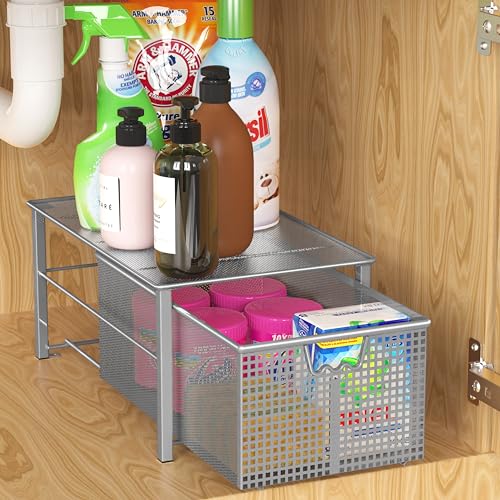 Stackable Pull Out Cabinet Sliding Basket with Divider, Large - view 2