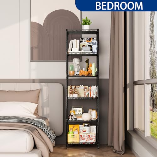 6 Wire Shelving Steel Storage Rack Adjustable Unit Shelves for Laundry Bathroom Kitchen Pantry Closet(Black,11.7" D x 16.8" W x 63" H) - view 4