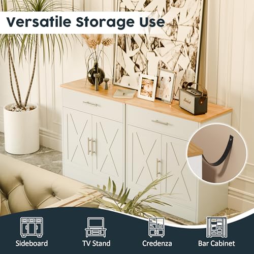 Coffee Bar Cabinet, Wooden Storage Cabinet with 2 Doors and 1 Drawers, Adjustable Shelf, Modern Farmhouse Kitchen Buffet Sideboard Cabinet with Storage for Kitchen, White&Yellow - view 4
