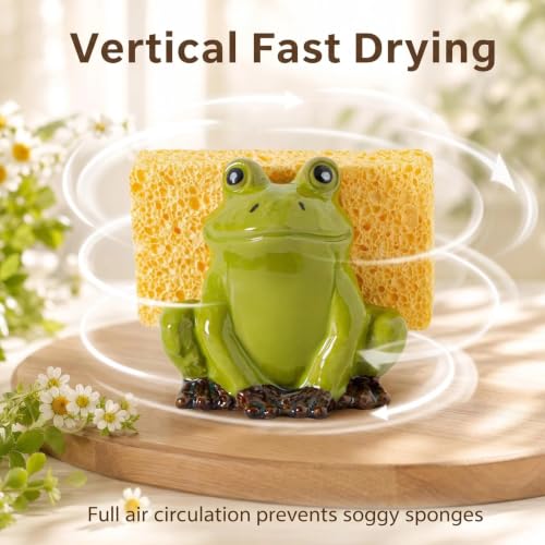 Ceramic Frog Sponge Holder Kitchen Sink Counter Scrub Pad Caddy Organizer - view 4