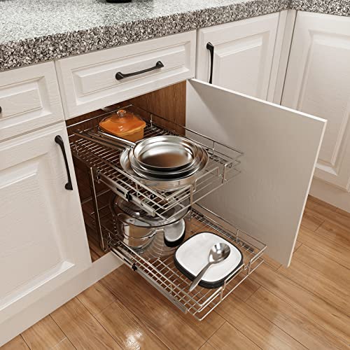 Individual Pull Out Cabinet Organizer (11" W x 18" D), 2 Tier Spice Rack Organizer for Cabinet, Slide Out Drawer Pantry Shelf Organization and Storage for Kitchen Bathroom - view 6