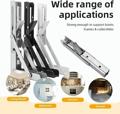 4Pcs 18" Folding Shelf Brackets, Shelf Brackets Max. Load 550 lb Collapsible Heavy Duty Stainless Steel DIY Wall Mounted Shelf Bracket Space Saving for Work Table Bench, 18Inch White - view 6