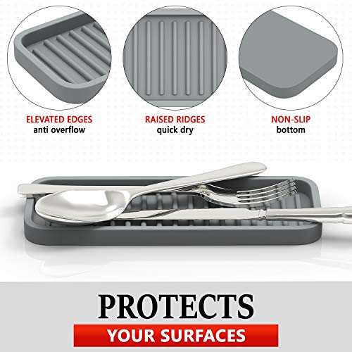 ZAPPOWARE Silicone Kitchen Sink Caddy Sponge Holder 9x3.5 (2-pack) Gray - Bathroom Vanity Tray Organizer, Kitchen Soap Tray for Dish Scrubber, Soap Dispenser and Sponge - view 4
