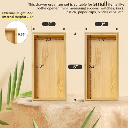 Bamboo Kitchen Drawer Organizer, Deep 2-Pack, 6" x 3" x 2.5" - view 2