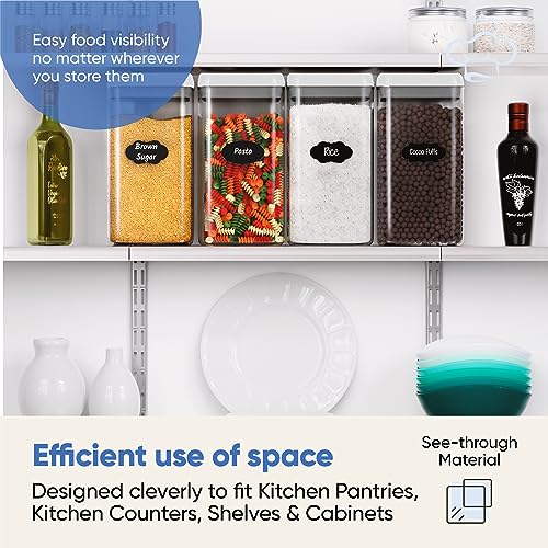 Large Airtight Food Storage Containers with White Lids, Set of 4, 3.2L, 109Oz, Kitchen and Pantry Canisters for Pasta, Cereal, Noodles, and Flour Storage - Transparent - view 7