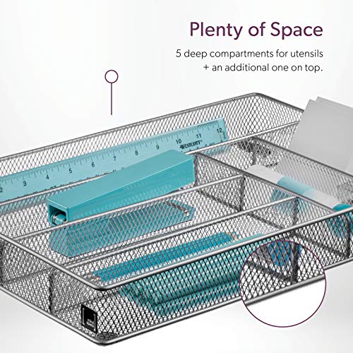 Cutlery Organizer Silverware Tray with 6 Compartments | Kitchen Utensil Drawer Organizer | Silverware Tray for Drawer | The Mesh Collection, Silver - view 5