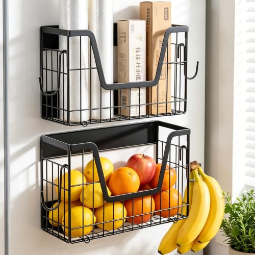 2 Set Magnetic Basket for Refrigerator Door,Magnetic Fridge Shelf Organizer