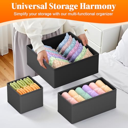 Drawer Organizer Clothes, 24 Pack Drawer Organizers and Underwear Organizer for Nursery, Dividers Clothes Organizer, Closet Organization and Foldable Storage Bins for Sock, Bra, Tie, Black - view 2
