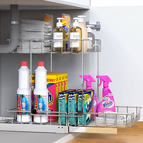 2-Tier (L+L) Pull Out Under Cabinet Sliding Shelf, Chrome - view 7
