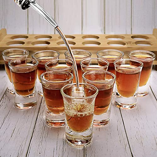 Shot Glasses Set 12pcs 30ml/1oz Shot Glass Tray Holder Organizer Straight Thick Base Clear Whiskey Tequila Glass Cups for Liqueurs Party Club Home Bar Drinking (Set of 12) - view 5