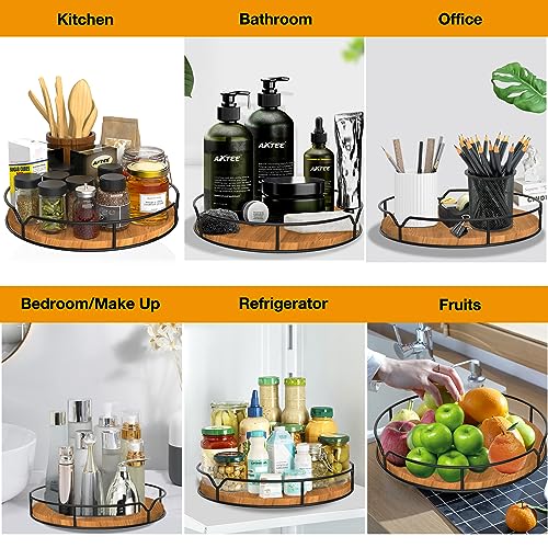 Lazy Susan Turntable Organizer for Cabinet Pantry Kitchen Countertop Refrigerator Cupboard, Pine Wood, 9", Carbonized Black - view 4