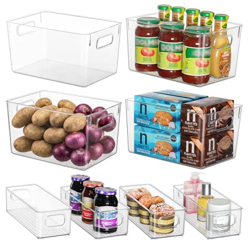 Clear Storage Bins 8 Pack for Pantry Organizers, 4 Large Plastic Pantry Organizer Bins and 4 Small Stackable Storage Containers for Kitchen Cabinet, Home Edit, Freezer Fridge Organizer - view 2