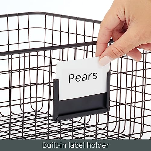 Wide Steel Wired Storage Organizer Bin Baskets with Label Slot for Kitchen Pantry, Cabinet, Organizing Holder for Food, Drinks, Snacks, Produce, Omaha Collection, 2 Pack, Matte Black - view 6