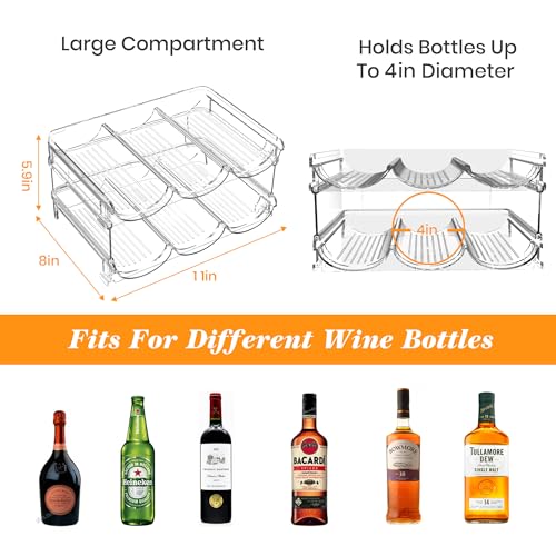 Plastic Stackable Wine Rack for Refrigerator, 2 Tier Large Capacity Water Bottle Organizer for Cabinet, Free-Standing Water Bottle Storage Rack for Fridge, Countertop, Pantry, Freezer, Hold 6 Bottles - view 2
