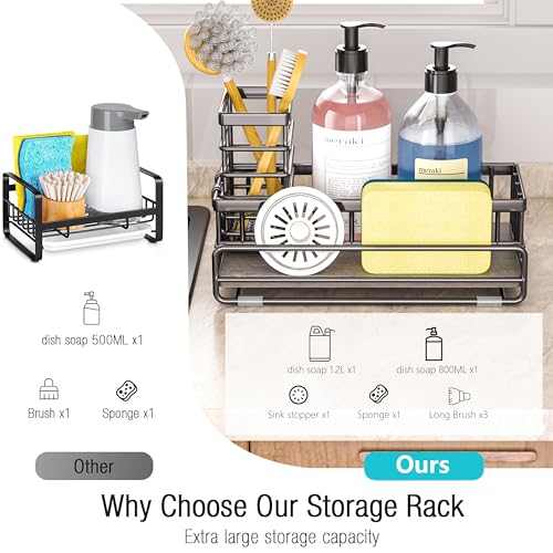 Large Family-Sized Sponge Holder for Kitchen Sink Organizer (Black) - view 4