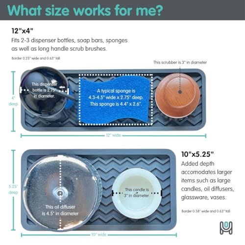 Silicone Sink Organizer Tray, Rectangular, Modern Style, Heat Safe, Dishwasher Safe, for Bathroom and Kitchen Organization (Mocha, 12"x4", Chevron Pattern) - view 4