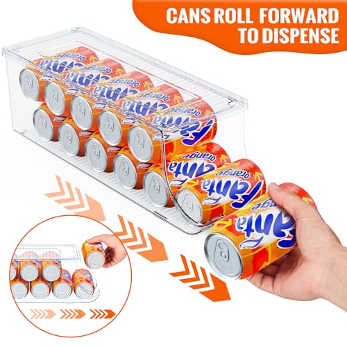 2 Pack Soda Can Organizer for Refrigerator, Stackable Canned Food Pop Cans Container Can Holder Dispenser with Lid for Fridge Rack Freezer, Clear Storage Bins-Holds 12 Cans Each (Clear) - view 3