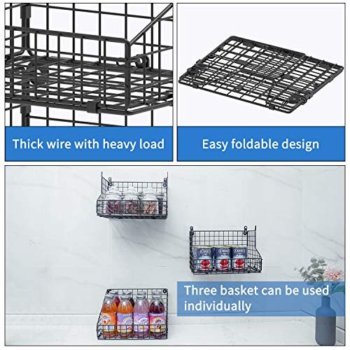 3-Tier Stackable Detachable Snack Organizer (Large Size), Countertop Display/Wall Mounted Shelf with 5 Hooks Wire Basket Snack Shelf for Office Cabinets, Kitchen, Pantry, 11.8x7.8x22 Inch - view 6