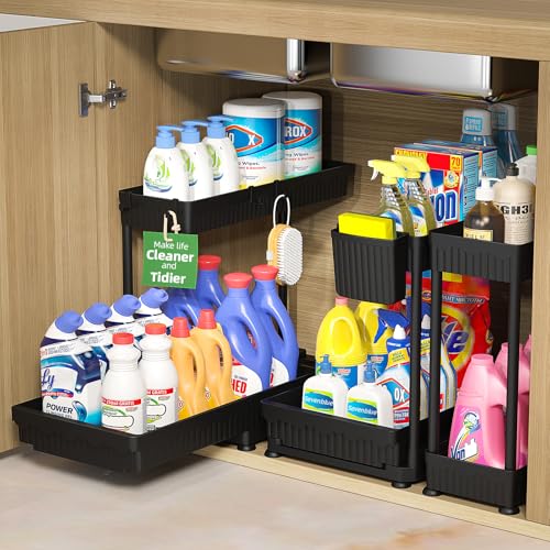 3-Pack 2-Tier L-Shaped Under Sink Organizers with Sliding Drawers