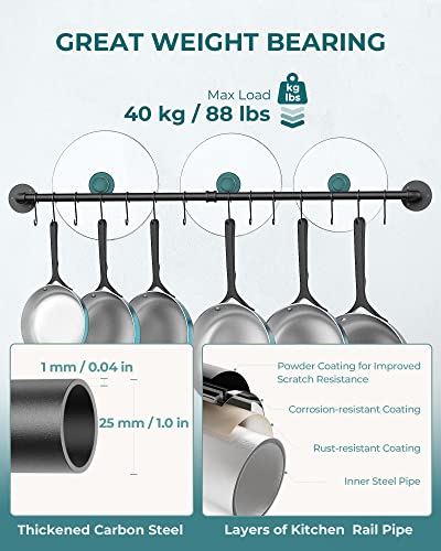 38'' Pot Rack Wall Mounted, Iron Pipe Hanging Pot Rack, 14 S Hooks - view 5