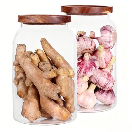 1 Gallon Glass Jar with Wooden Acacia Airtight Lid, Set of 2