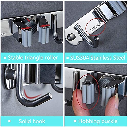 Broom Mop Holder Wall Mount Tool Hanger Organizer (4 Racks 5 Hooks) - view 6