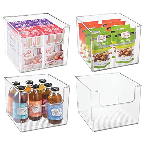 Set of 4 Storage Trays Open Top Kitchen Tray for Food Storage Made of Plastic Ideal in The Kitchen Cupboards or as Fridge Boxes 25.4 cm x 25.4 cm x 19.7 cm Clear