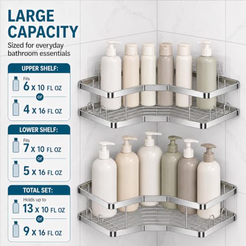 5 Pack Corner Shower Caddy, Adhesive Stainless Steel Shower Shelves - view 4