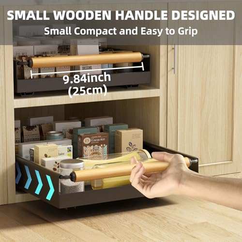 2 Pack 15.3'' Deep Expandable Slide Out Cabinet Shelf No-Drill Pull Out Drawer with Nano Film Adhesive, Heavy Duty Pull Out Tray for Kitchen, Pantry & Bathroom, Black - view 2