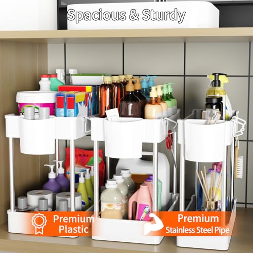 3 Pack Under Sink Organizer Bathroom and Storage Cabinet (White) - view 3