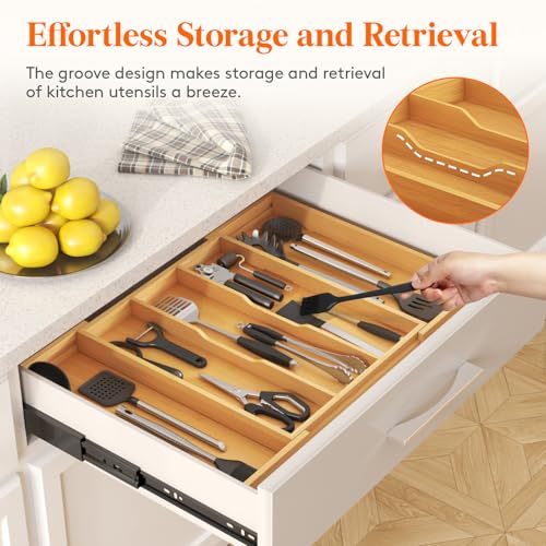 Bamboo Kitchen Drawer Organizer, Cooking Utensil Silverware Tray - view 6