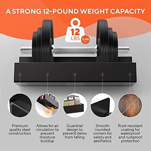 2 Pack Magnetic Shelves for Washing Machine, Laundry Organizer and Storage, Magnetic Spice Rack for Refrigerator, Holds 12 pounds each, Black Steel - view 4